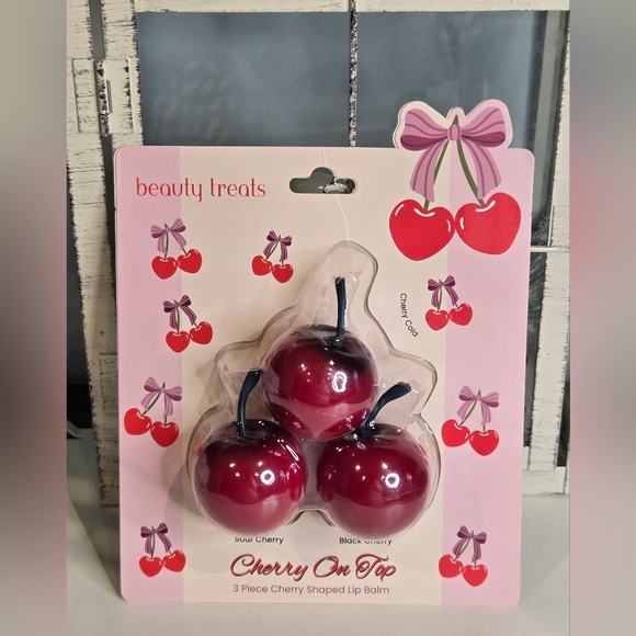 Beauty Treats Other - Beauty Treats Cherry On Top Lip Balm Set Of 3